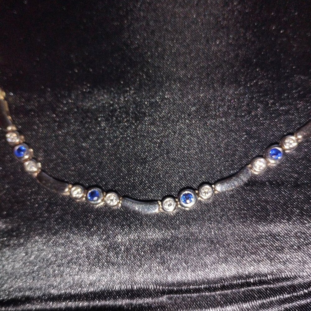 14k two tone bezel set sapphire and diamond necklace